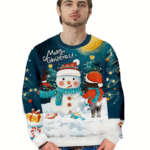 Pull Noel Homme Vert Bonhomme de Neige