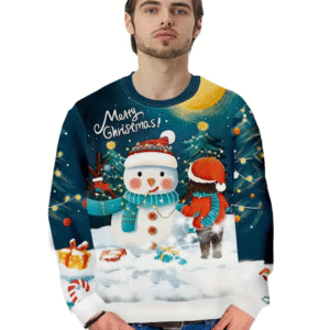 Pull Noel Homme Vert Bonhomme de Neige
