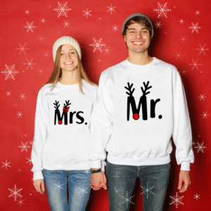Pull de Noel Couple Mr. et Mrs. avec rennes