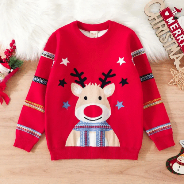pull de noel moche enfant motif renne