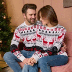 Pull fête couple motif renne