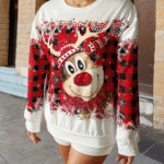 Pull festif femme motif carreaux