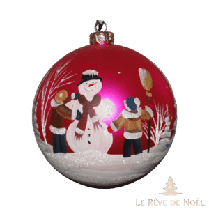 Boule de Noël faite main Bonhomme de neige rouge