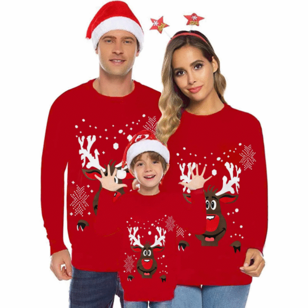 Pull de Noel Assorti Famille Motif Renne Rouge