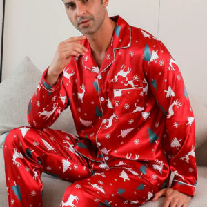 pyjama satin sapin de noellumineux homme