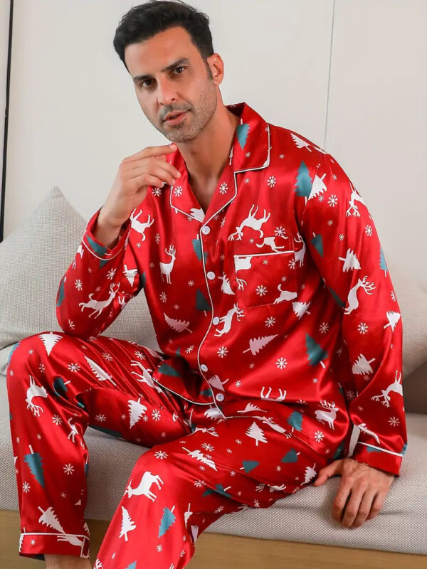 ensemble satin pyjama sapin de noel homme