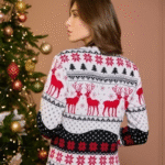 Pull rouge et blanc motif renne duo