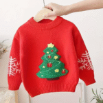Motifs festifs sur Pull Noel Enfant Rouge