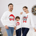 Pull de Noel pour la famille blanc avec Père Noel