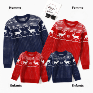 Ensemble Pull de Noel Famille motif rennes
