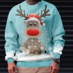 Renne amusant sur pull moche de Noël
