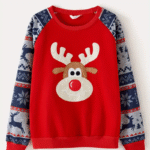 motif renne sur pull de Noel familial