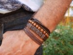 ensemble bracelets en cuir et bois pour homme