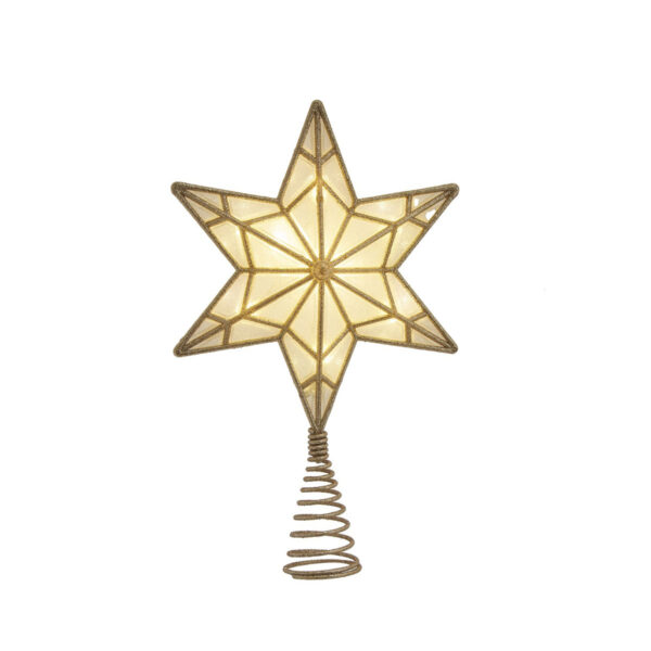 Cimier de Sapin en Étoile Dorée et Pailletée avec Led