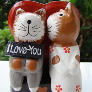 Couple de chats en bois peint I love you