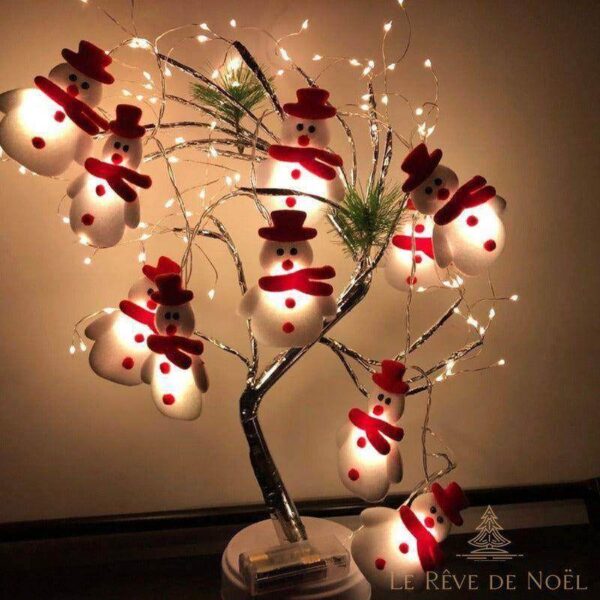 guirlande de noël leds bonhomme de neige blanc