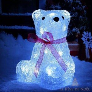 Ours blanc illuminé de Noël acrylique