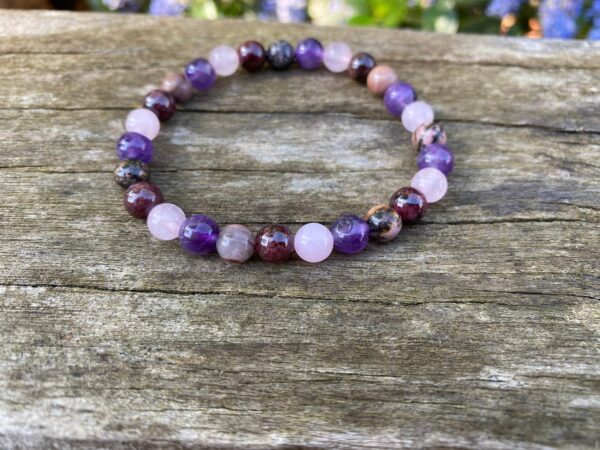 bracelet Quartz Rose Grenat Rhodonite Améthyste