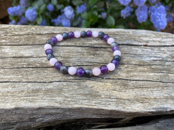 bracelet triple protection labradorite améthyste quartz rose