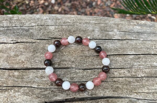 Bracelet élastique en Quartz Fraise, Grenat et Pierre de Lune