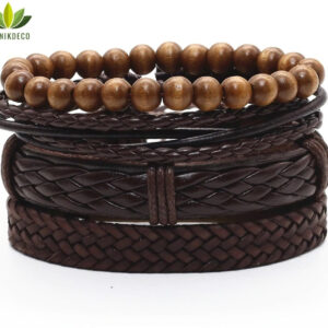 bracelets tendance pour homme en cuir et bois