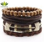 bracelets en cuir et bois pour homme