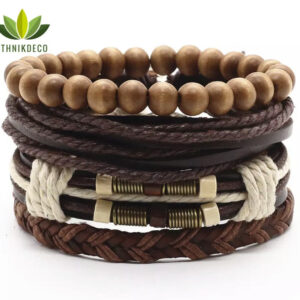 bracelets en cuir et bois pour homme