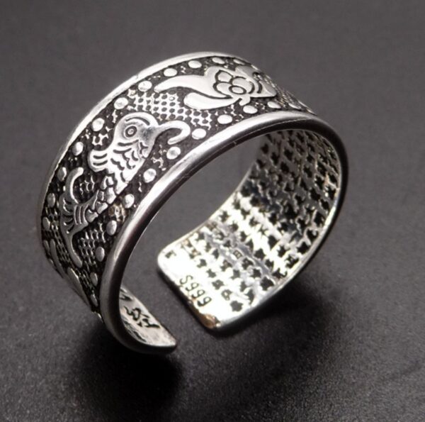 bague tibétaine bouddhiste fleur de lotus argent
