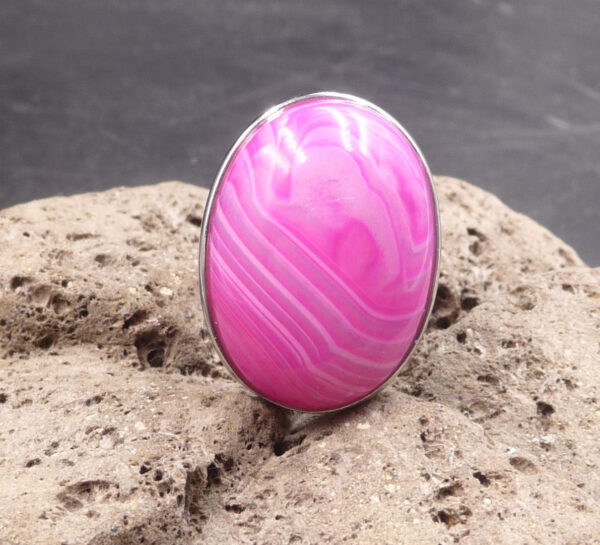 bague réglable Pierre ovale Agate Rose