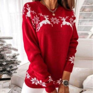 Pull de Noël femme rouge et blanc