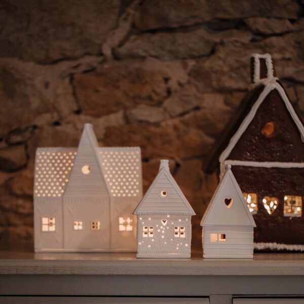 photophore maison en pain d'épices en porcelaine