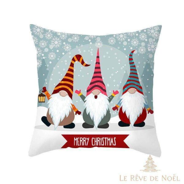 Housse de coussin de Noël Lutins chapeaux rayés