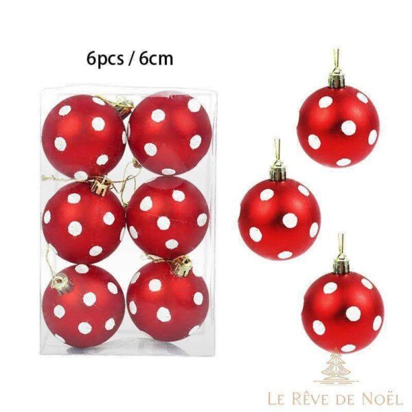 lot de 6 boules de Noël rouge à pois blancs