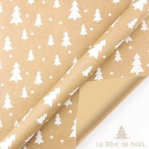 Papier cadeau de Noël motif sapin blanc
