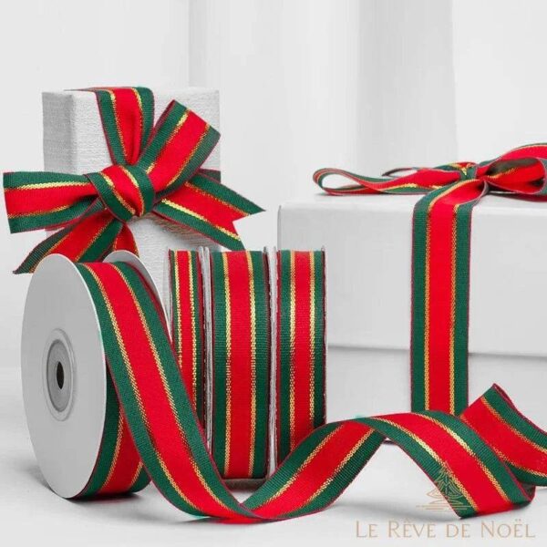 Ruban Noël rouge et vert traditionnel