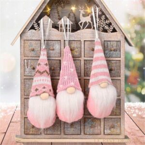 Lot de 3 lutins de Noël à suspendre rose