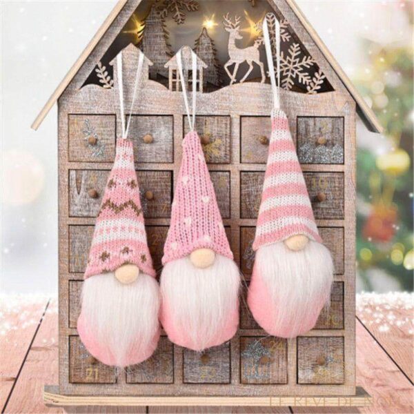 Lot de 3 lutins de Noël à suspendre rose