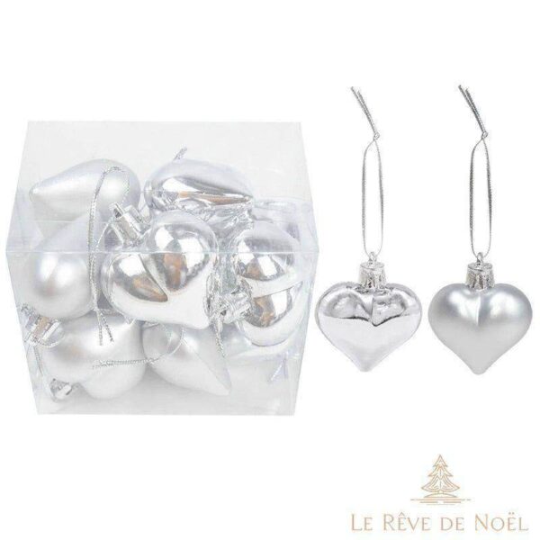 boules de Noël coeur élégantes argent