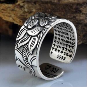 Bague Sutra du Lotus en argent 999
