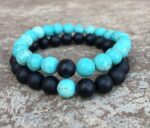 bracelet élastique distance agate noire howlite