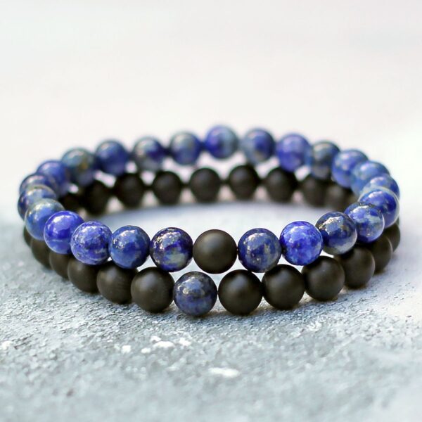 Bracelet Agate noire et Lapis Lazuli
