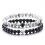 bracelets de distance agate noire et howlite blanche