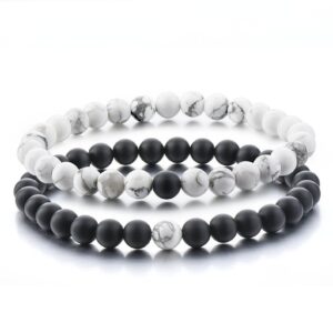 bracelets de distance agate noire et howlite blanche