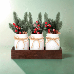 déco table de noellumineux pot conifères