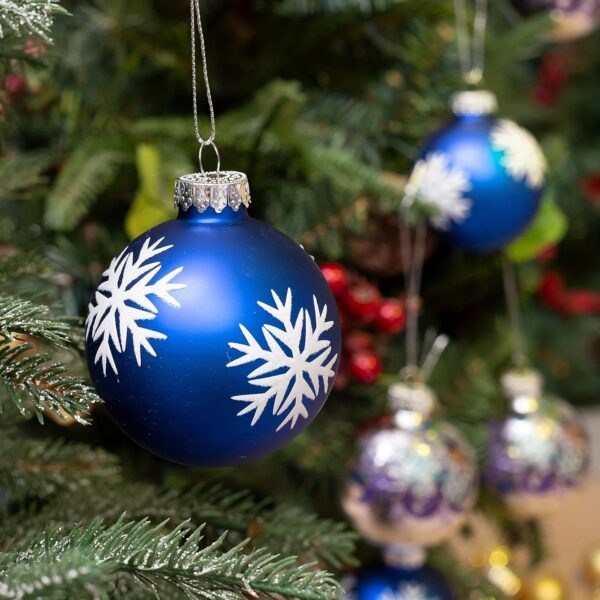 boule de noellumineux en verre bleu