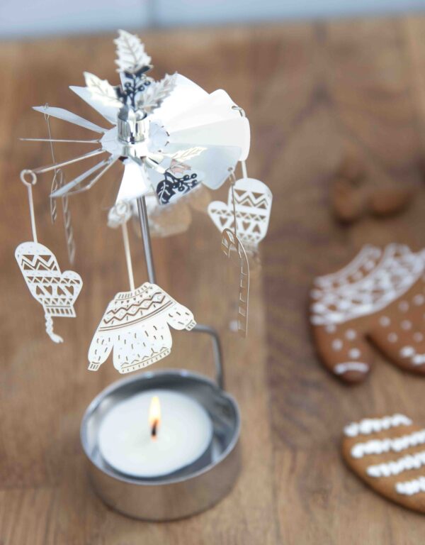 photophore carrousel rotatif argent