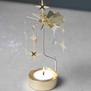 photophore carrousel rotatif doré étoiles
