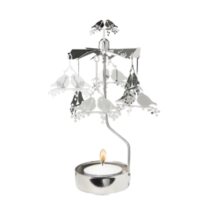 Photophore Carrousel Rotatif Argent Rouge-Gorge