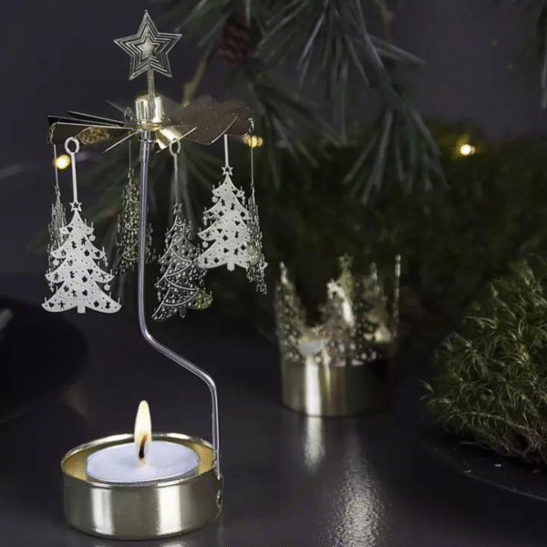 Photophore Carrousel Rotatif Doré Sapin De Noël