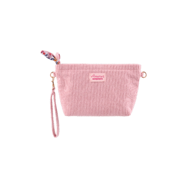 pochette velours côtelé rose